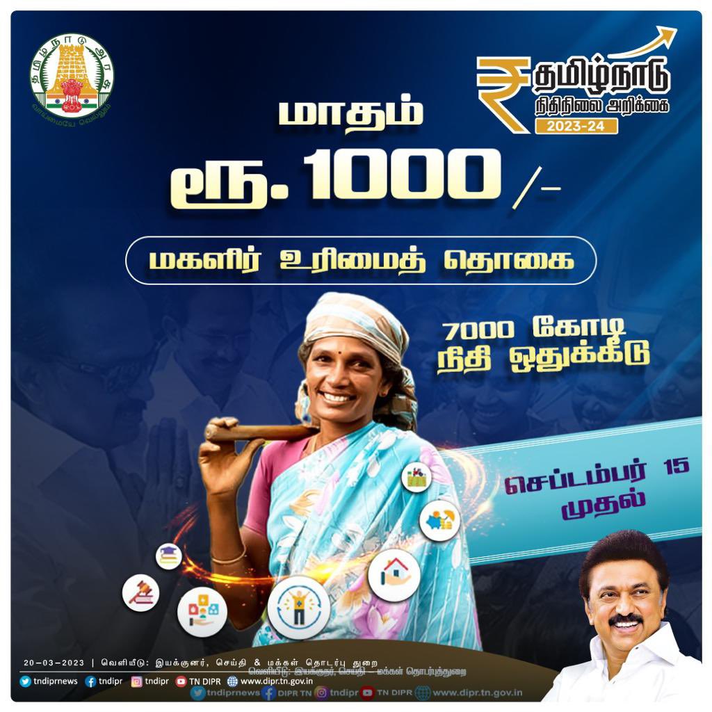 Tamil Nadu Government 1000 Rupees Scheme